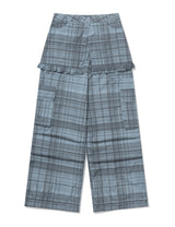 RUFFLE CHECKERED SKIRT CARGO PANTS(BLUE)