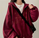 Lantic Lettering Boxy Fit Two Way Hooded Zip-Up