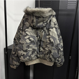 [Unisex] Camo crop fur hood jumper