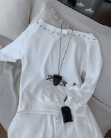 City Metal Eyelet One Off-Shoulder Brushed Sweatshirt