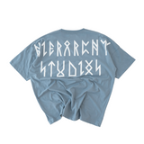 Hierarchy Studios - ルーンワイドロゴオーバーサイズTシャツ ダスティーブルー