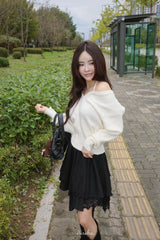 Deep cotton lace unbalanced midi skirt