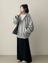 Moco Number Patch Embroidery Overfit Two Way Hooded Zip-Up