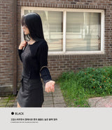 Unbutton slit square neck twist long sleeve knit (7 colors)