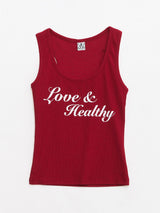 Love & Healthy ロゴノースリーブトップ Red