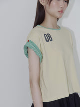 ボタンダブルスリーブレスTシャツ (イエロー)
