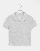 ソミングフラワーラウンドカラーフリルショートスリーブTシャツ