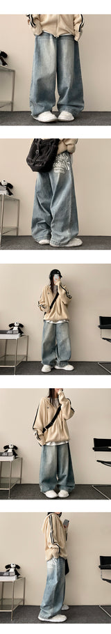 Nenti Bag Printed Washing Wide Denim Pants