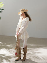Lace panel pleated romantic dress