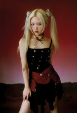  STUDDED GODET DRESS (BLACK)