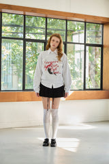 CHARLOTTE CAT RIBBON SWEATSHIRT / WHITE-MELANGE