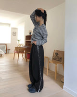 ED Lace Banding Strap Wide-Leg Training Pants