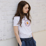 ピンクフラワーアートワークTシャツ (2color)