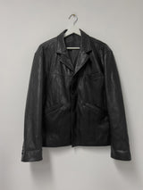 [Unisex] Crop Leather Single Over Fit Jacket