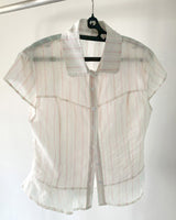 Karen Stripe Frill Short Sleeve Shirt