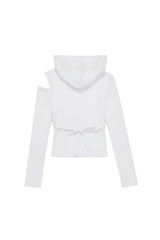 STRAP HOODED LONG SLEEVE TOP WHITE