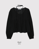 ロマンティックレースシャーリングブラウス + タイセット (4color)