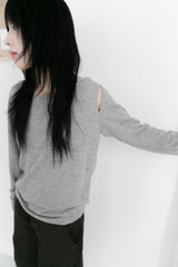 カッティングショルダーアンバールフードトップ(3colors)