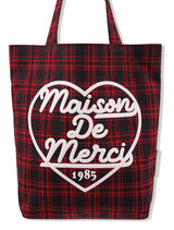 Check pattern heart logo eco bag red (FCE5BG007P)