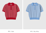 Slow Collar Striped Short Sleeve Knit / 5 Colors