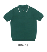 LMN ジェークツートーンジッパーカラー半袖ニット (4 colors)