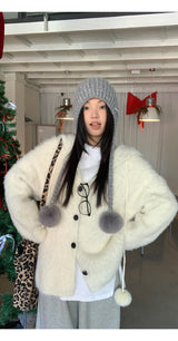 Formal oversized-fit hooded soft knit cardigan