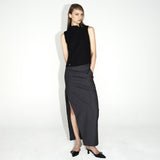 [ULKIN] Asymmetric Stripe Maxi Skirt_Charcoal