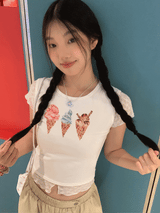 アイスクリームレースレイヤード半袖Tシャツ