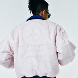 [UNISEX] Reversible "WORLD PEACE" Padded Bomber Jacket (Light Pink)
