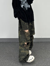 camo bio washed distressed pants