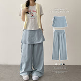 Until summer 🍀 Wrap skirt + Banded wide pants set