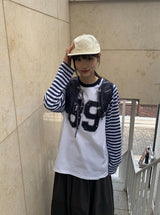 ライアンプリンティングボーダーオーバー長袖Tシャツ