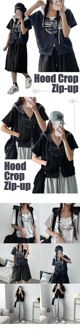 Charlotte Two-Way Color Scheme Short-Sleeved Hooded Zip-Up