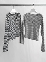 Mind V-neck Stripe Long Sleeve Span Tee