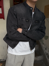 Stone-washed biker jacket