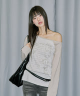Cross Ornament Off Shoulder Raglan Long Sleeve - GRAY BEIGE