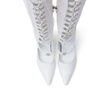 Thigh High Lace-Up Stiletto Boots Heel(White)