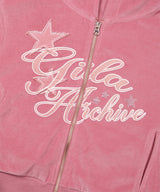 VELOUR LETTERING HOOD ZIP-UP_PK