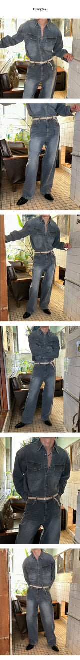 [SET UP가능] Saints semi wide denim pants(2color)