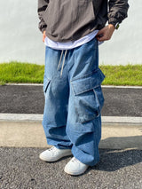 Washing diagonal balloon cargo denim pants 2C
