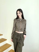 1059. Star stud suede crop jk (2color)