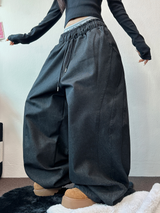OVER BALLOON CURVE DENIM LONG PANTS 🖤💙2COLOR