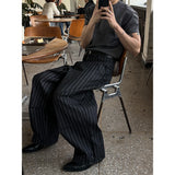 [Unisex] タックストライプワイドデニムパンツ