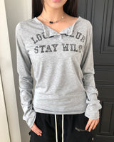 Quind Letter Button Long Sleeve T-Shirt