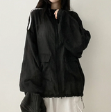 Shelly Gauze Two-Line High-Neck Zip-Up Jumper