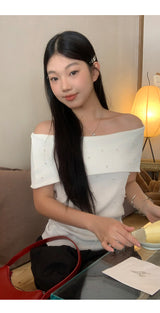 パーティーパールオフショルダー半袖Tシャツ