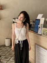 #Romantic Flower Frill Cap Sleeveless Blouse (2color)