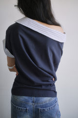 26SS★ OFF-SHOULDER SHIRT LAYERED UNBALANCED T-SHIRT