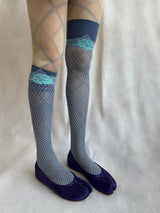 Blue flower mesh socks