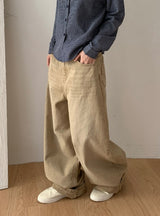 Crane Back Point Wide Washing Denim Pants